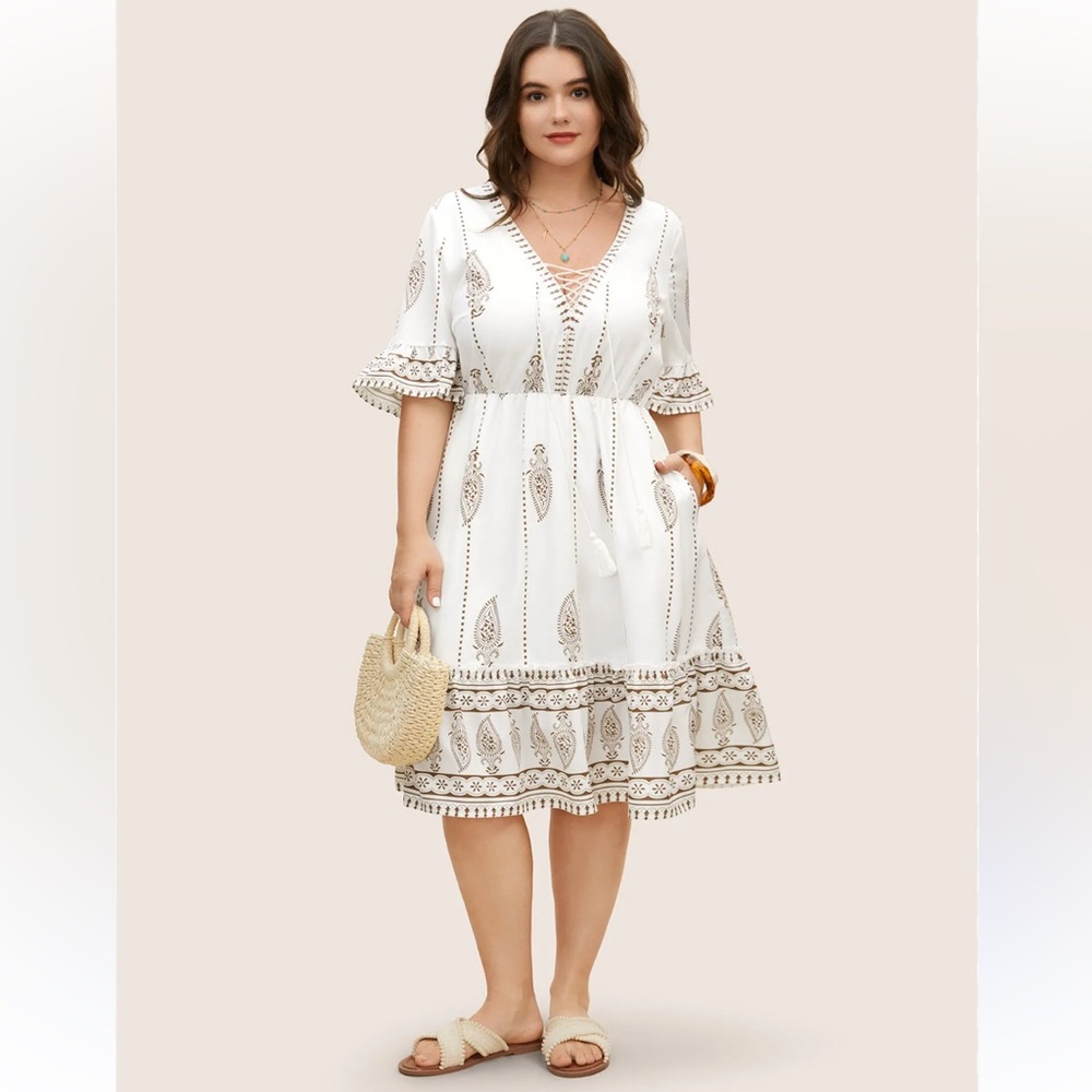 BloomChic - Boho White and Brown Dress